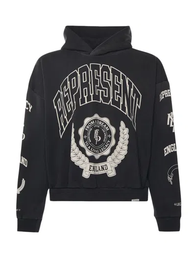 Represent Cotton Hooded Sweatshirt With Distressed Effect In Black