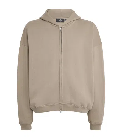 Represent Cotton Initial Boxy Zip Hoodie In Brown