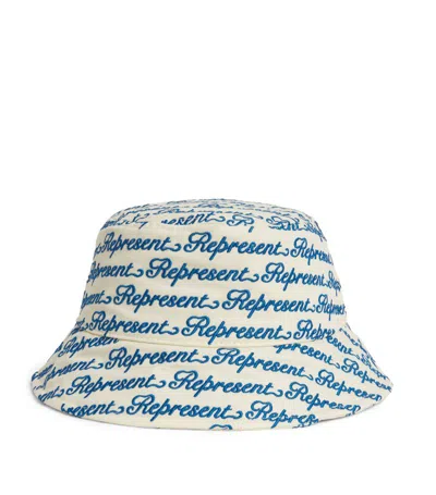 Represent Cotton Logo Bucket Hat In White