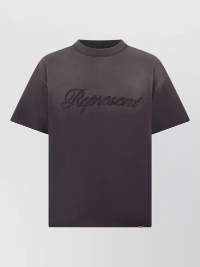 Represent Cotton Logo Embroidery Crew Neck T Shirt In Purple