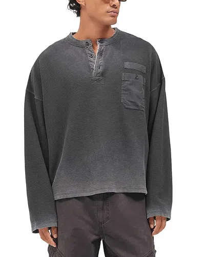 Represent Cotton Relaxed Boxy Pocket Henley Shirt In Gray