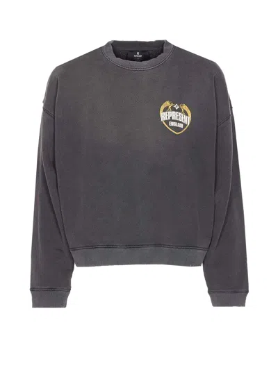 Represent Cotton Sweatshirt With Distressed Effect In Black