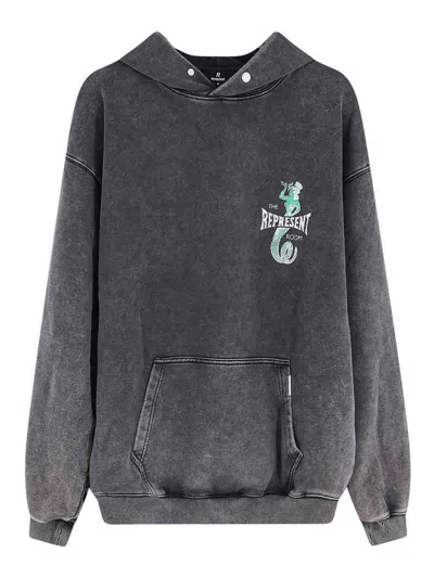 Represent Cotton Sweatshirt With Front Print In Gray