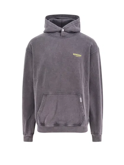 Represent Cotton Sweatshirt With Frontal And Back Logo In Grey