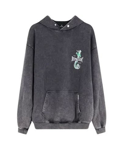 Represent Cotton Sweatshirt With Print On The Front In Gray