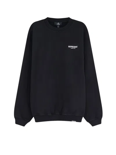 Represent Cotton Sweatshirt With Printed Logo On The Front In Black