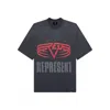 Represent Grey Crewneck T-shirt With Maxi Logo Print On Front And Rear In Cotton Blend Man In Gray