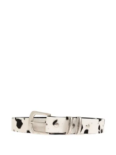 Represent Cow Print Buckle Belt In White