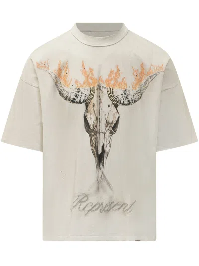Represent Cowboy-themed T-shirt In Washed Ecru