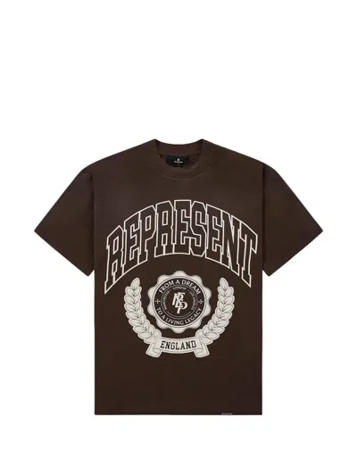 Represent Cotton Logo Print Short Sleeve T-shirt In Brown