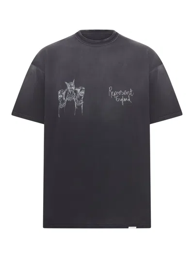 Represent Crew Neck Cotton T-shirt With Print In Burgundy