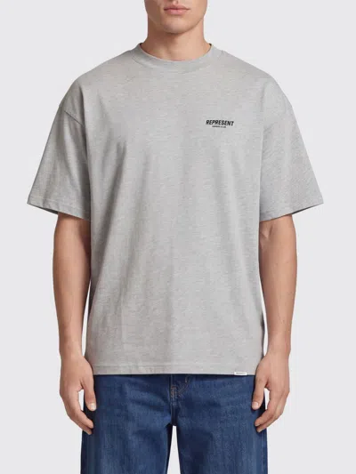 Represent Crew Neck Cotton T-shirt With Contrast Logo In Gray