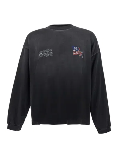 Represent Crew Neck Cotton T-shirt With Dropped Shoulders And Front & Back Print In Black