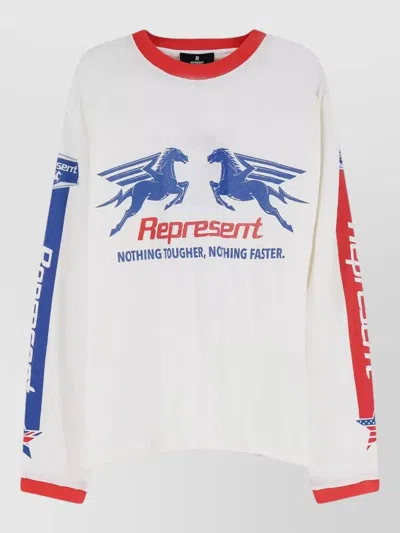 Represent Crew Neck Long Sleeves Graphic Print Trim In White