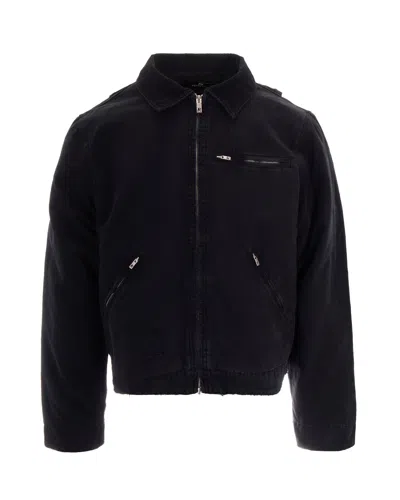 Represent Cropped Black Cotton Canvas Jacket With Zip Closure And Utility Pockets
