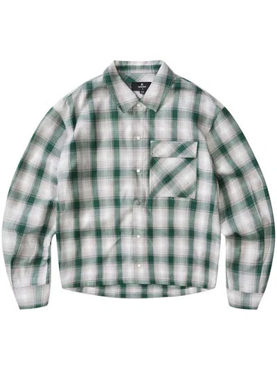 Represent Cropped Green Plaid Waffle Flannel Shirt