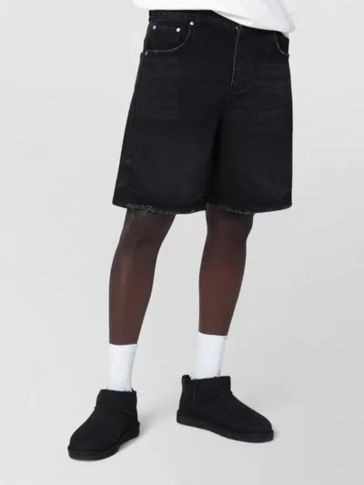Represent Denim Bermuda Shorts Belt Loops Five Pockets Raw Hem In Black
