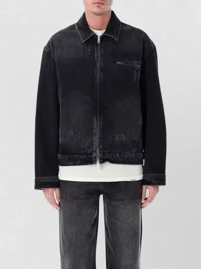 Represent Denim Jacket Collar Long Sleeves Buttons In Black