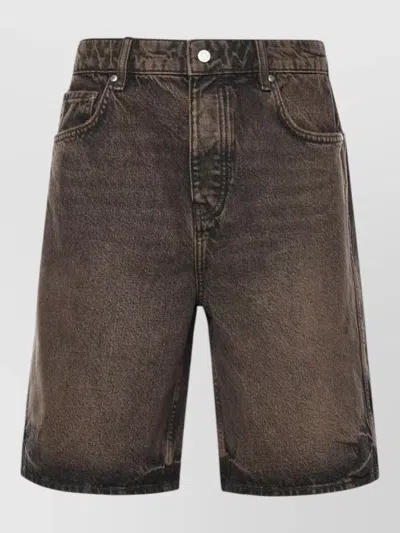 Represent Denim Shorts Belt Loops Faded Back Pockets In Brown