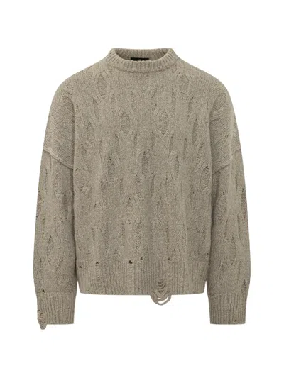 REPRESENT DISTRESSED CABLE-KNIT SWEATER