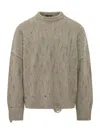Represent Cable-knit Distressed Crewneck Sweater In Multi