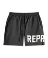 Represent Black Swim Shorts With Elastic Drawstring Waist And Logo Lettering Print In Tech Fabric Man In Black