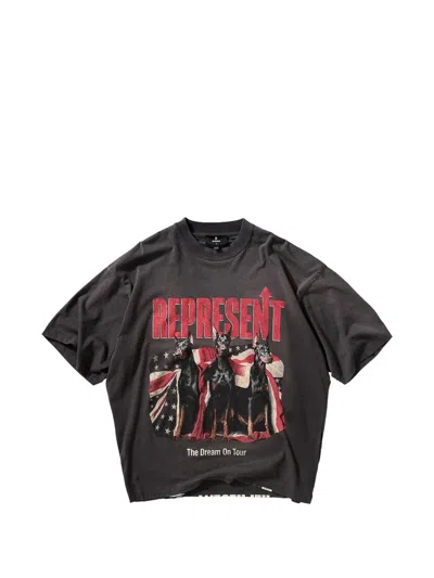 Represent Gray T-shirt With Dream On Tour Print And Short Sleeves For Men In Black