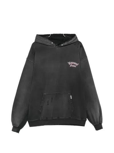 Represent Duality Distressed Graphic-print Cotton Hoodie In Black