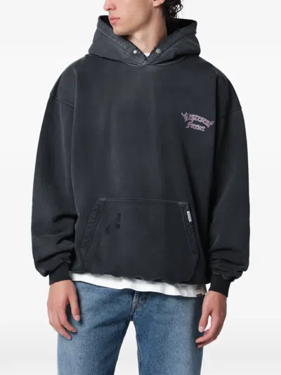 Represent Duality Washed Black Distressed Hooded Cotton Sweatshirt In Gray