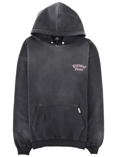Represent Duality Washed Black Distressed Hooded Cotton Sweatshirt In Gray