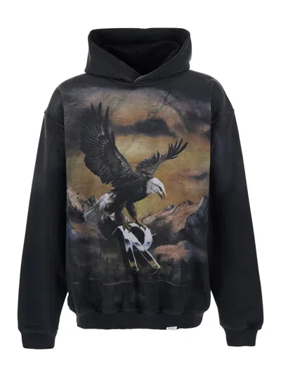 Represent Eagle Print Cotton Hoodie In Black