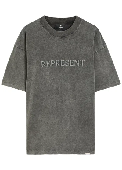 Represent Embroidered Cotton T-shirt In Gray