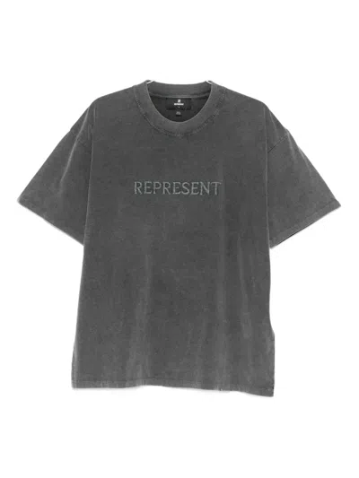 Represent Embroidered-detail Cotton T-shirt In Gray