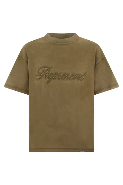 Represent Embroidered Logo Cotton T-shirt In Brown