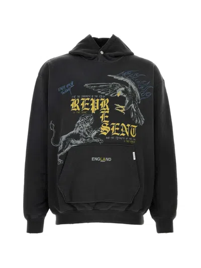 Represent Hoodie Graphic Print Kangaroo Pocket Ribbed Trims In Black