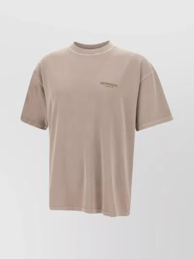 Represent Logo Cotton T-shirt In Light Grey