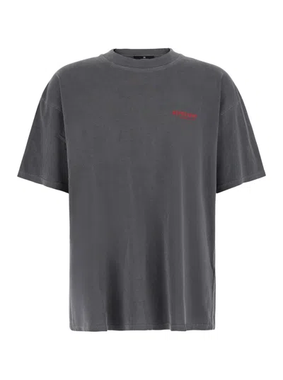 Represent Faded Black T-shirt With Front Logo And Maxi Back Logo In Cotton For Men In Gray