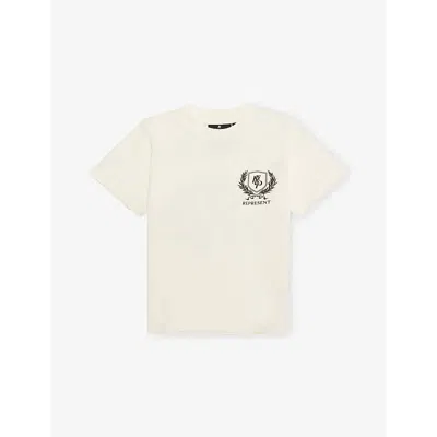 Represent Kids' Crest-logo Short-sleeve Cotton T-shirt 1-6 In Flat White