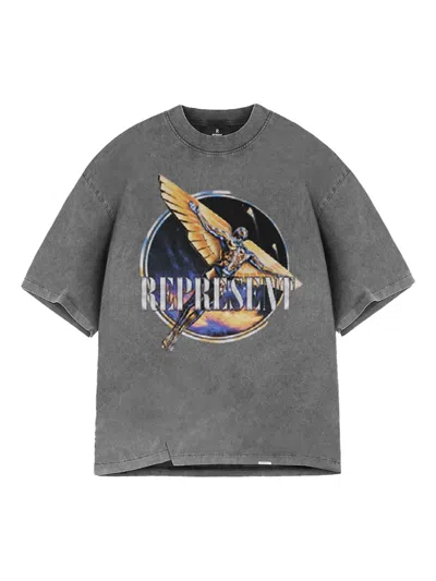 Represent Graphic Print Crew Neck Short Sleeve Top In Gray