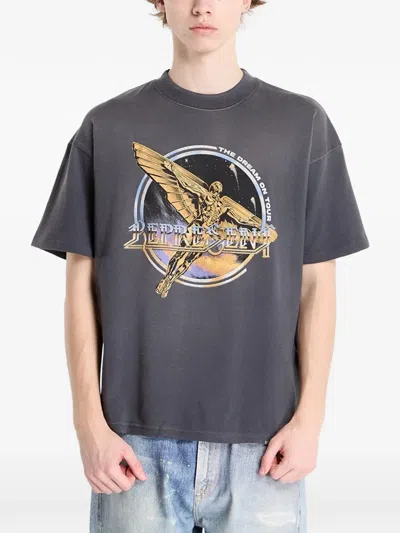 Represent Black Crew Neck T-shirt With Graphic Print On Front And Back And Faded Effect In Cotton Man In Gray