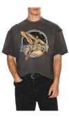 Represent Black Crew Neck T-shirt With Graphic Print On Front And Back And Faded Effect In Cotton Man In Gray