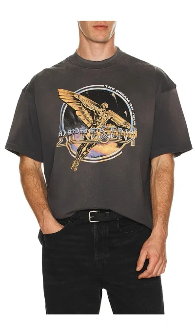 Represent Black Crew Neck T-shirt With Graphic Print On Front And Back And Faded Effect In Cotton Man In Gray