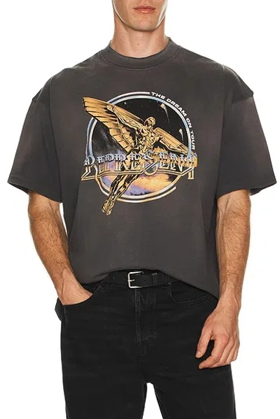 Represent Black Crew Neck T-shirt With Graphic Print On Front And Back And Faded Effect In Cotton Man In Gray