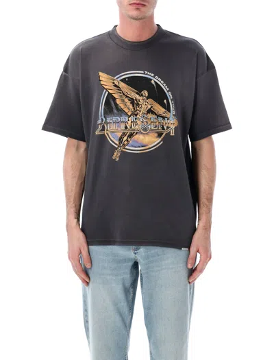 Represent Black Crew Neck T-shirt With Graphic Print On Front And Back And Faded Effect In Cotton Man In Gray