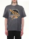 Represent Black Crew Neck T-shirt With Graphic Print On Front And Back And Faded Effect In Cotton Man In Gray