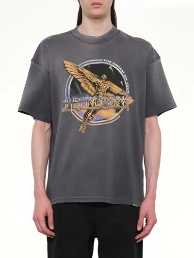 Represent Black Crew Neck T-shirt With Graphic Print On Front And Back And Faded Effect In Cotton Man In Gray