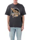 Represent Black Crew Neck T-shirt With Graphic Print On Front And Back And Faded Effect In Cotton Man In Black