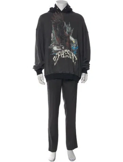 Pre-owned Represent Graphic Print Crew Neck Hoodie In Black