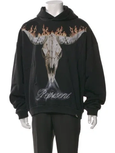 Pre-owned Represent Graphic Print Crew Neck Hoodie In Black