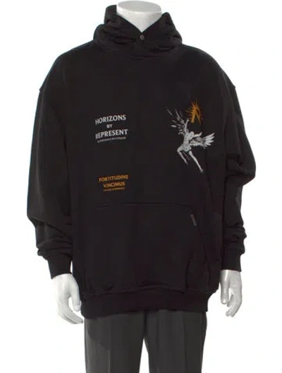 Pre-owned Represent Graphic Print Crew Neck Hoodie In Black